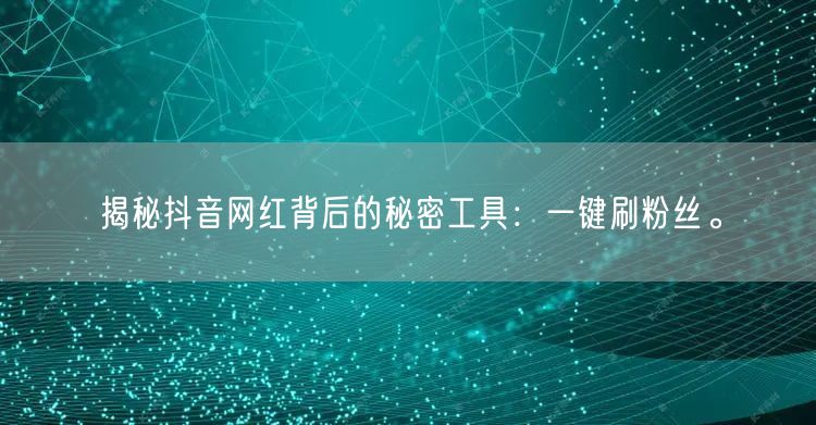 揭秘抖音网红背后的秘密工具：一键刷粉丝。